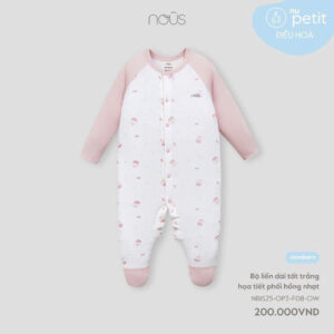 Nous Newborn Bộ bodysuit sơ sinh cho bé gái, Nu Petit, body liền thân dài tay có tất trắng phối hồng