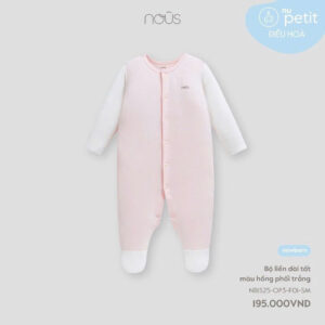 Nous Newborn Bộ bodysuit sơ sinh cho bé gái, Nu Petit, body liền thân dài tay có tất hồng phối trắng