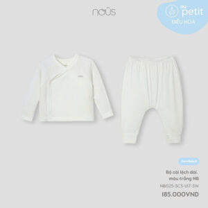 Nous Newborn bộ dài tay cài lệch màu trắng trơn cho bé trai, gái quần áo sơ sinh cho bé 0 -5kg NOUS chính hãng