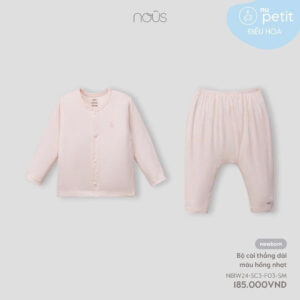 Nous Newborn Bộ dài tay dài tay chất liệu Nu Petit màu hồng dễ thương cho bé gái đồ chính hãng