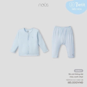 Nous Newborn Bộ dài tay dài tay chất liệu Nu Petit màu xanh cho bé trai, gái đồ chính hãng
