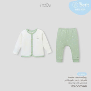 Nous Newborn Bộ quần áo sơ sinh dài tay cài thẳng dài phối họa tiết cho bé trai bé gái 0 -3 tháng