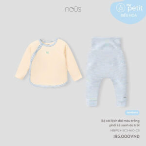 Nous Newborn bộ dài tay cài lệch màu trắng phối kẻ xanh cho bé trai, gái quần áo sơ sinh cho bé 0 -5kg NOUS chính hãng