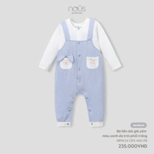 Nous Newborn Bộ Bodysuit liền dài giả yếm màu xanh da trời phối trắng cho bé trai gái NOUS chính hãng