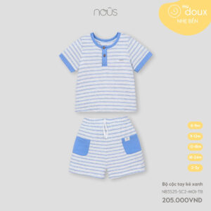 Nous Baby Bộ quần áo cộc tay chui đầu cho bé trai bé gái kẻ xanh 6 tháng-18 tháng